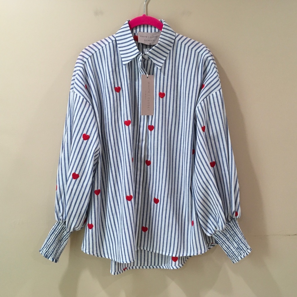 White Closet Elements Kaylee Heart Stripe Tunic Shirt Top blue White Womens s